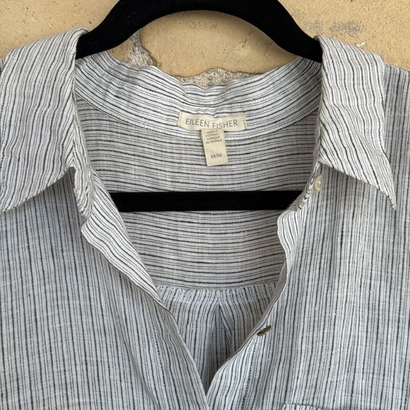 Eileen Fisher Organic Linen Striped Long Shirt - Picture 2 of 3